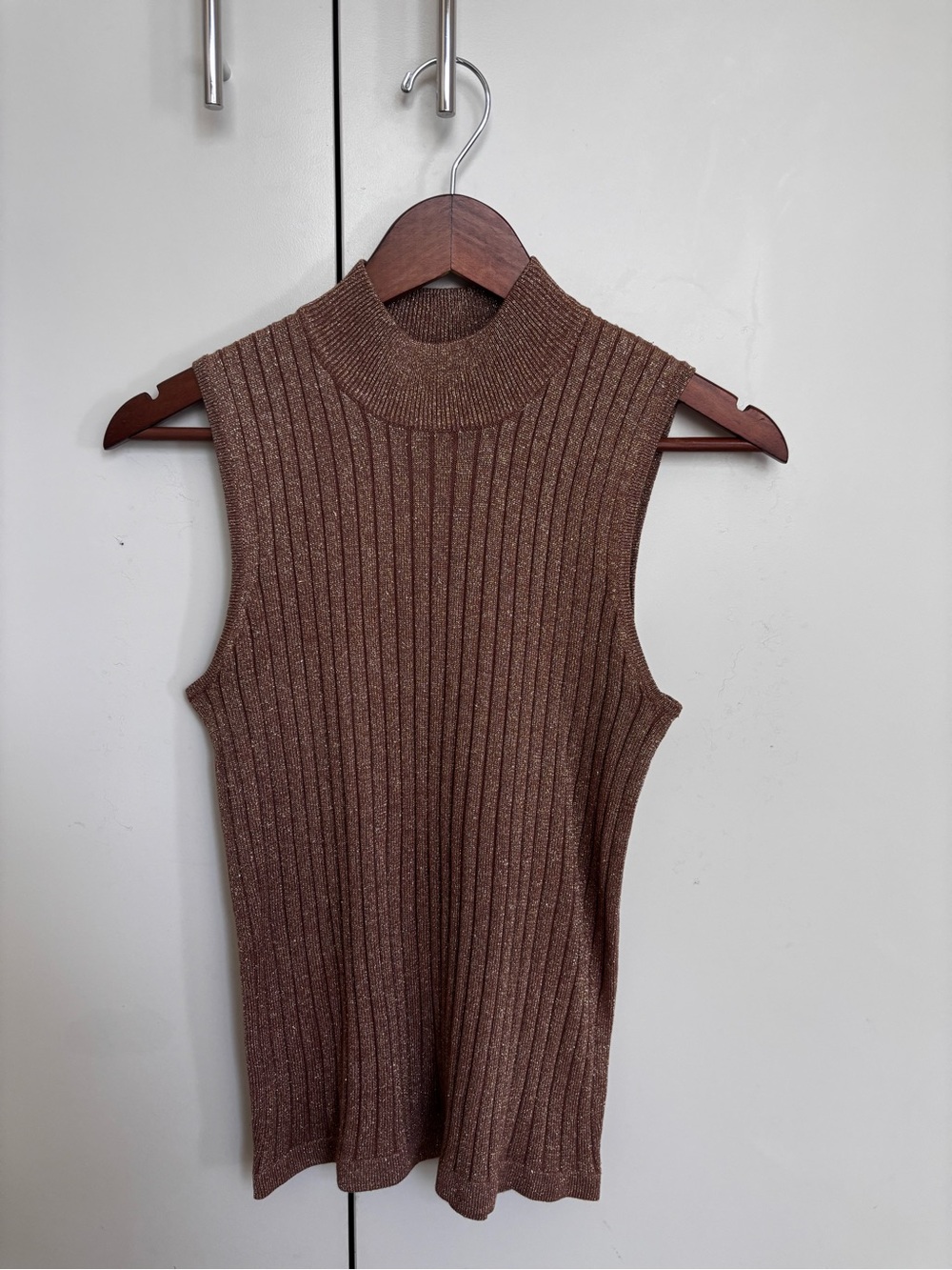Sleeveless Ribbed Mock Neck Silk Top